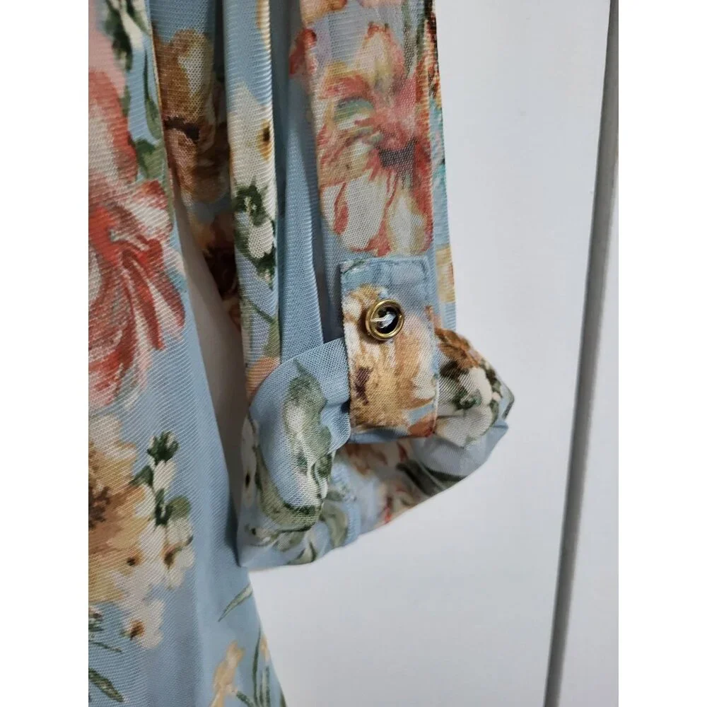 PERSEPTION CONCEPT Women's SZ Large Sheer Button Up Floral Blouse Top - Picture 5 of 8